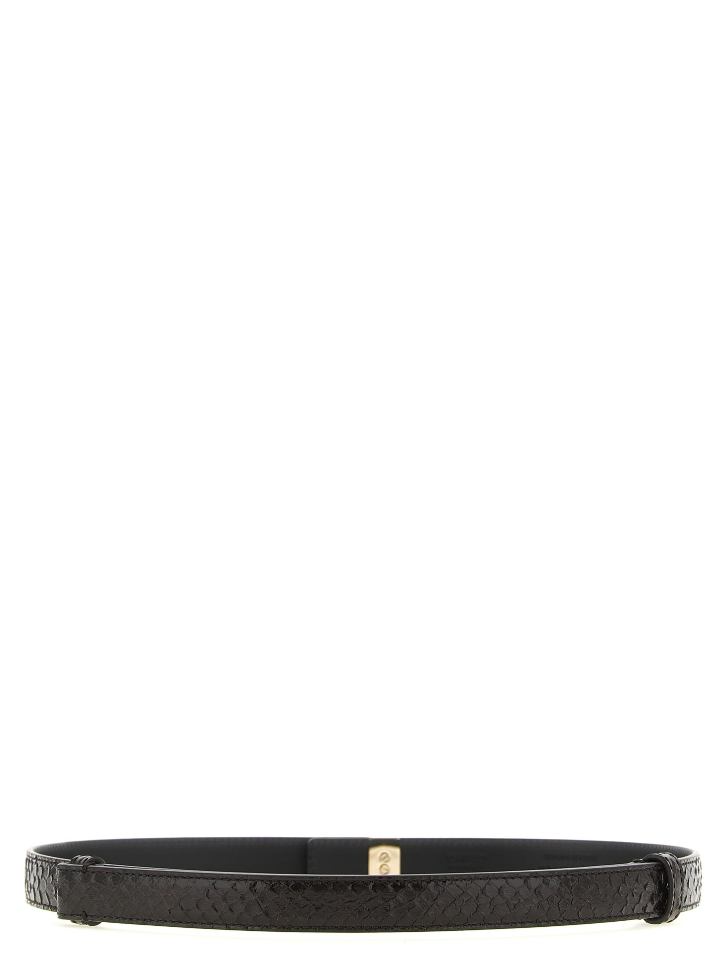 Belt by Tom Ford for women in calfskin python leather brown, gold & print features an artisanal finish, elegantly showcasing the signature style and artisanal craftsmanship of the Calfskin Python Leather Belt design.