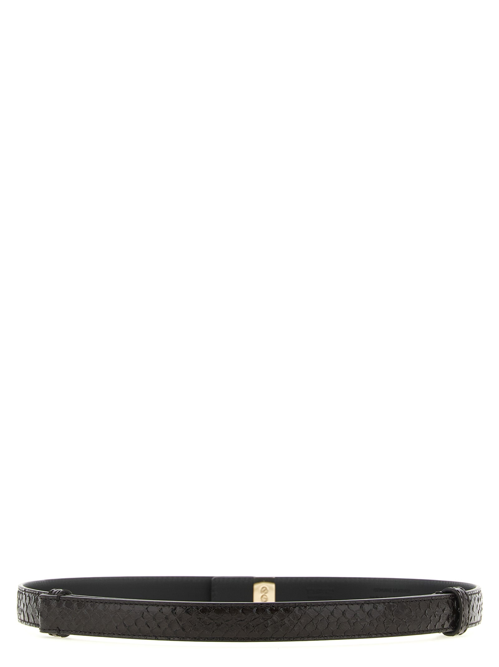 Belt by Tom Ford for women in calfskin python leather brown, gold & print features an artisanal finish, elegantly showcasing the signature style and artisanal craftsmanship of the Calfskin Python Leather Belt design.