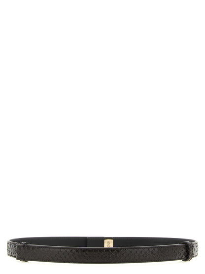 Belt by Tom Ford for women in calfskin python leather brown, gold & print features an artisanal finish, elegantly showcasing the signature style and artisanal craftsmanship of the Calfskin Python Leather Belt design.