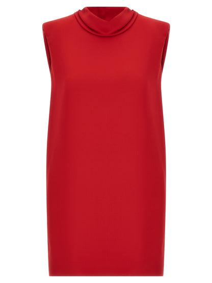 Dress by Valentino Garavani for women in silk multicolor & red features an magnificent silhouette, artfully detailed with a magnificent and sleeveless that flows into an magnificent short.
