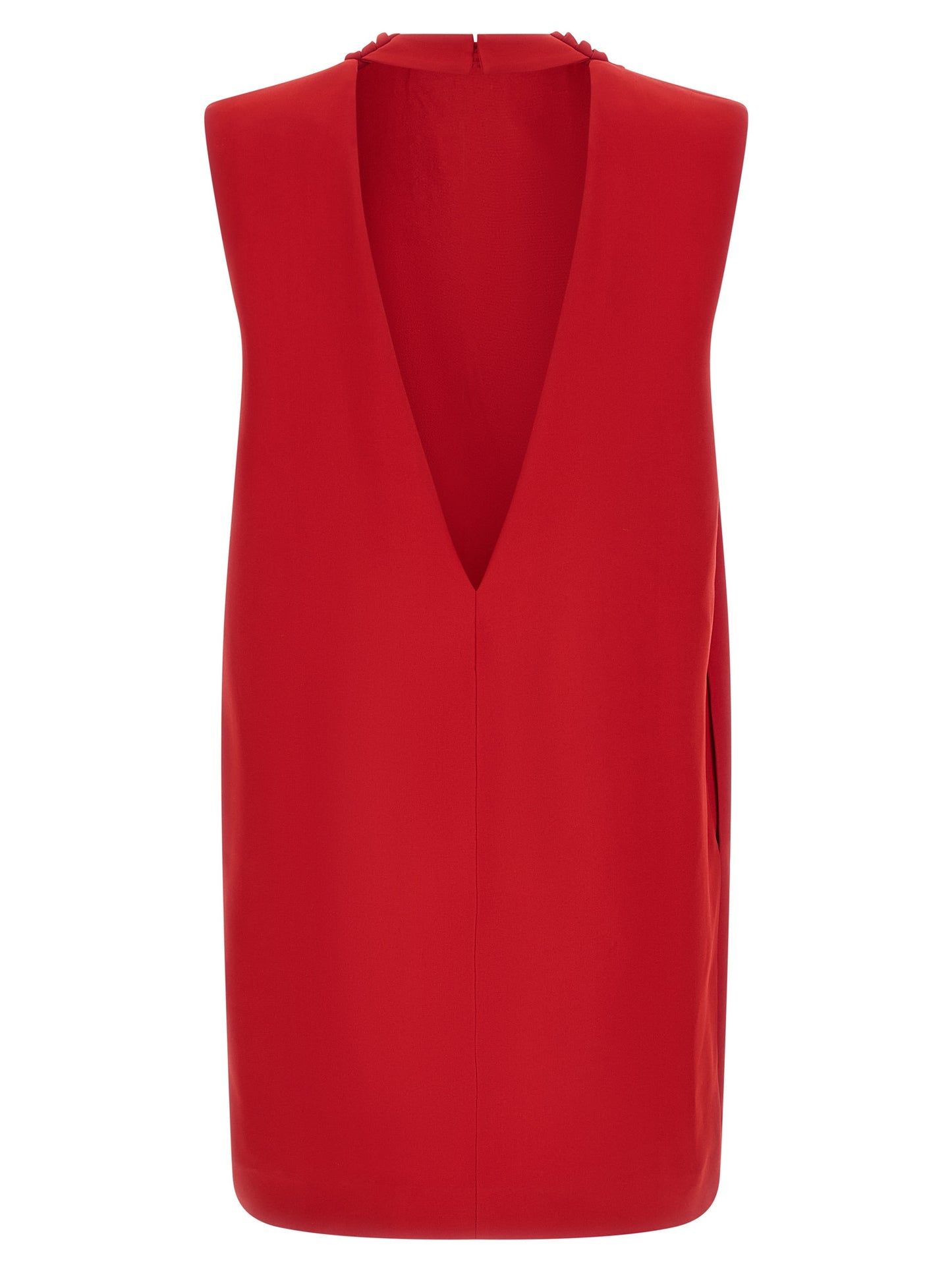 Dress by Valentino Garavani for women in silk multicolor & red presents a sinuous silhouette, showcasing a sophisticated and detailed with a sinuous short for a refined finish.