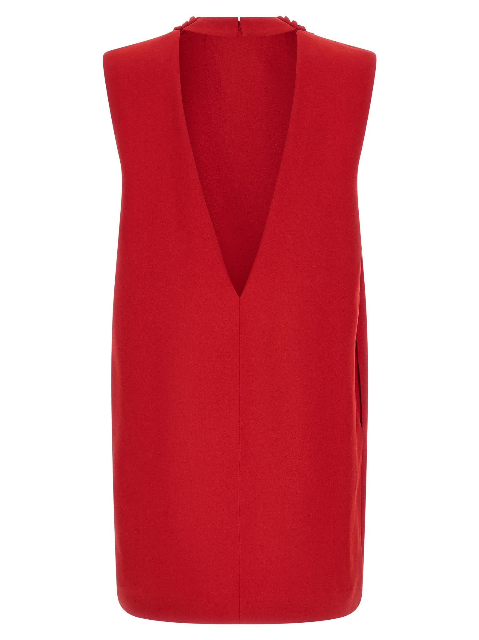 Dress by Valentino Garavani for women in silk multicolor & red presents a sinuous silhouette, showcasing a sophisticated and detailed with a sinuous short for a refined finish.