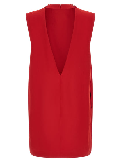 Dress by Valentino Garavani for women in silk multicolor & red presents a sinuous silhouette, showcasing a sophisticated and detailed with a sinuous short for a refined finish.