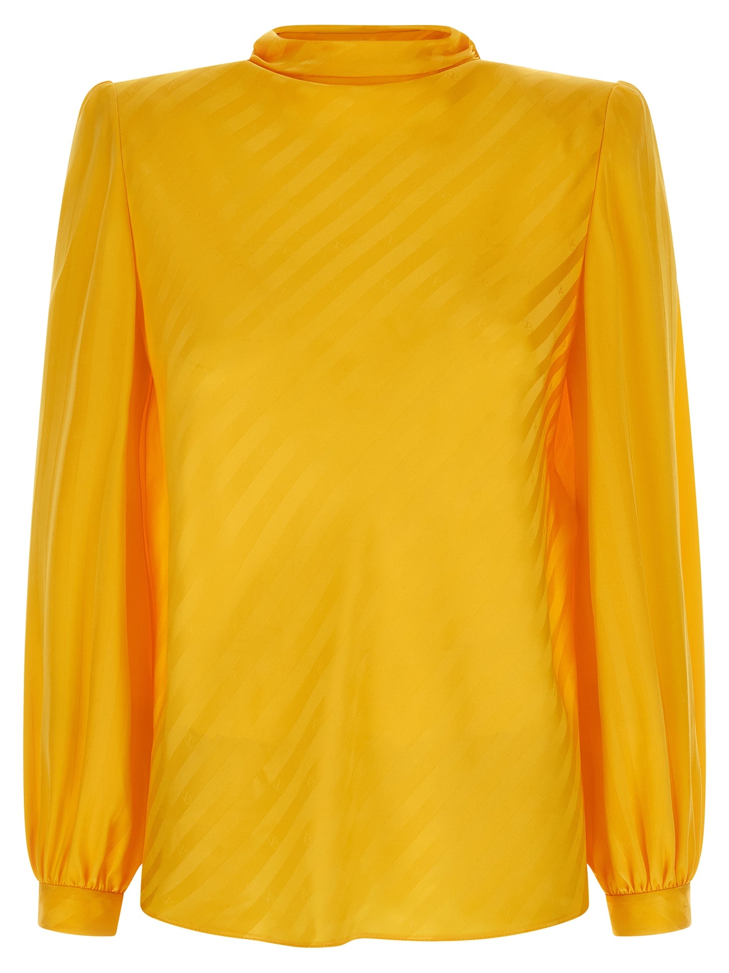 Blouse by Valentino Garavani for women in silk bicolour, yellow, jacquard & striped showcases a sharp silhouette, elegantly detailed with a sharp high-neck neckline and sharp .