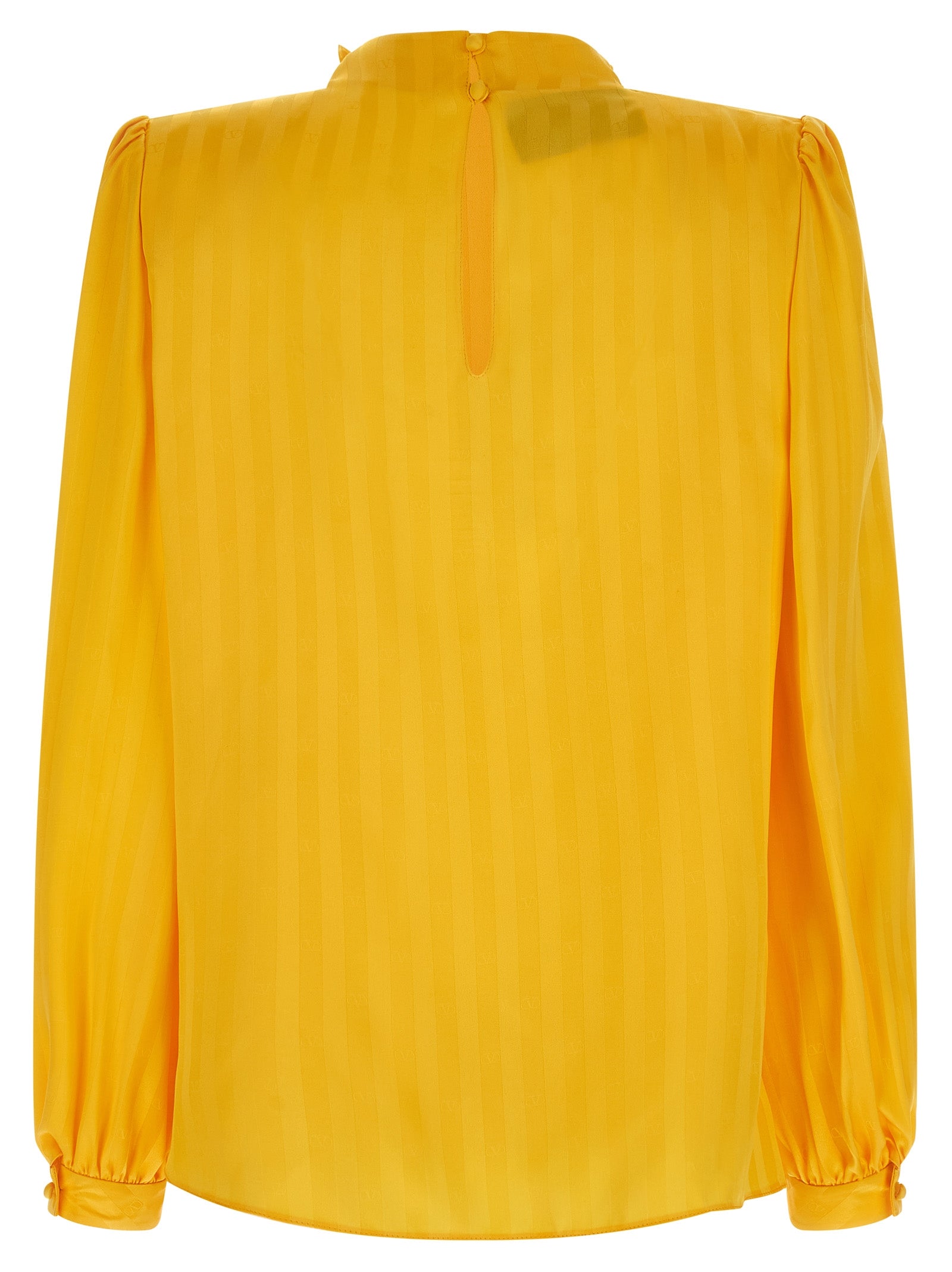 Blouse by Valentino Garavani for women in silk bicolour, yellow, jacquard & striped, featuring a nuanced and nuanced high-neck neckline for a sophisticated finish.
