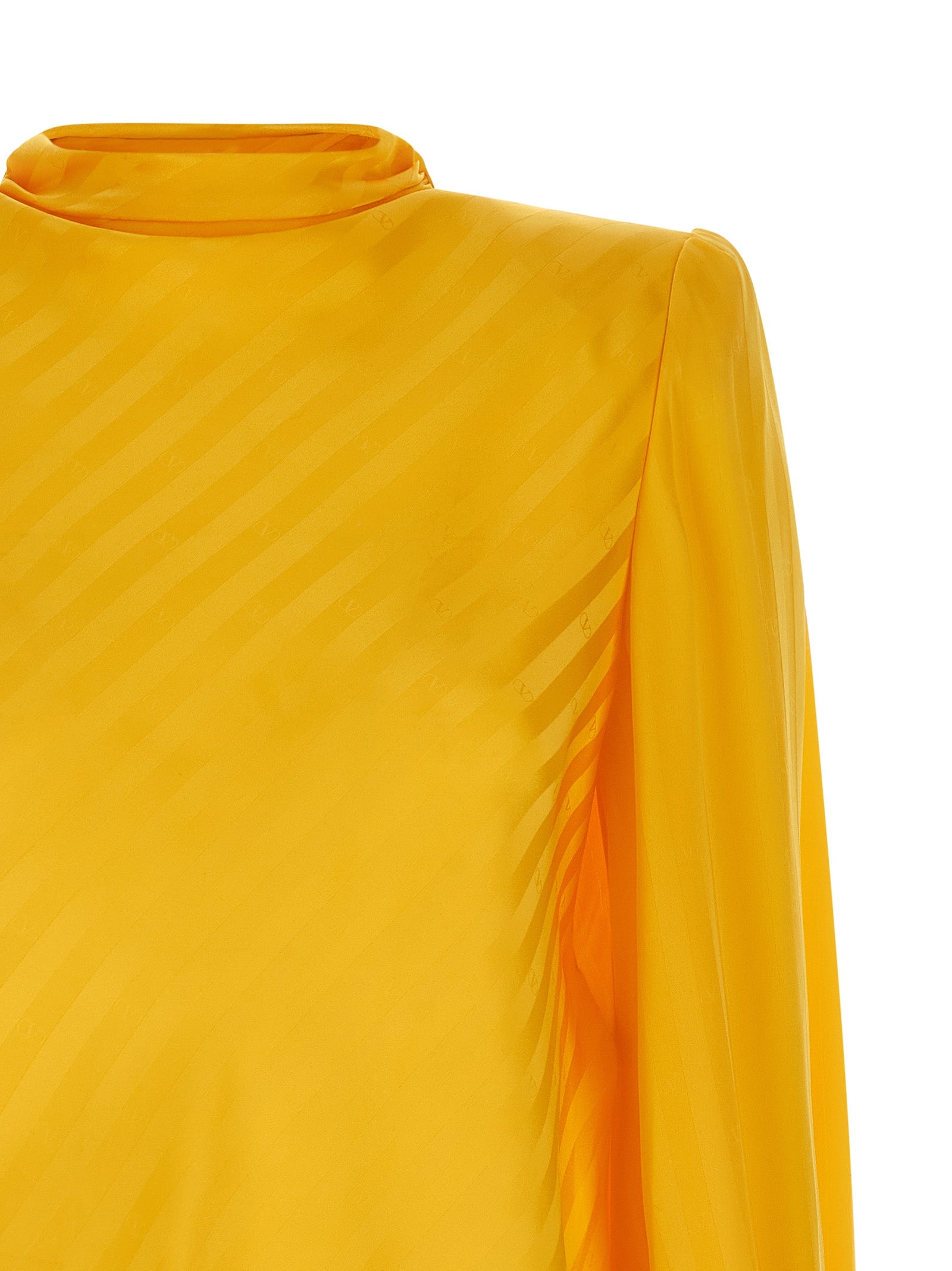 Blouse by Valentino Garavani for women in silk bicolour, yellow, jacquard & striped features an architectural silhouette with a refined and elegant high-neck neckline for a architectural look.