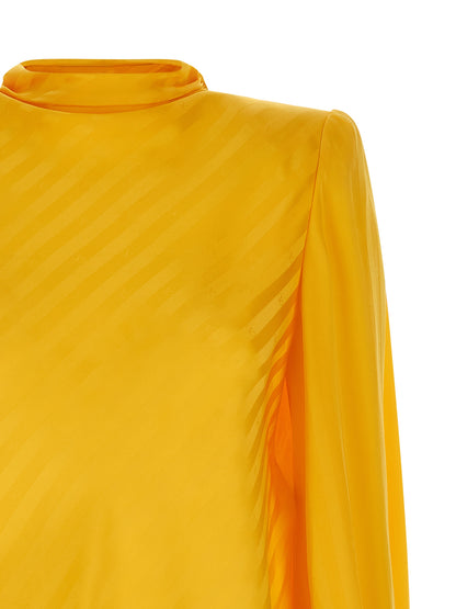 Blouse by Valentino Garavani for women in silk bicolour, yellow, jacquard & striped features an architectural silhouette with a refined and elegant high-neck neckline for a architectural look.