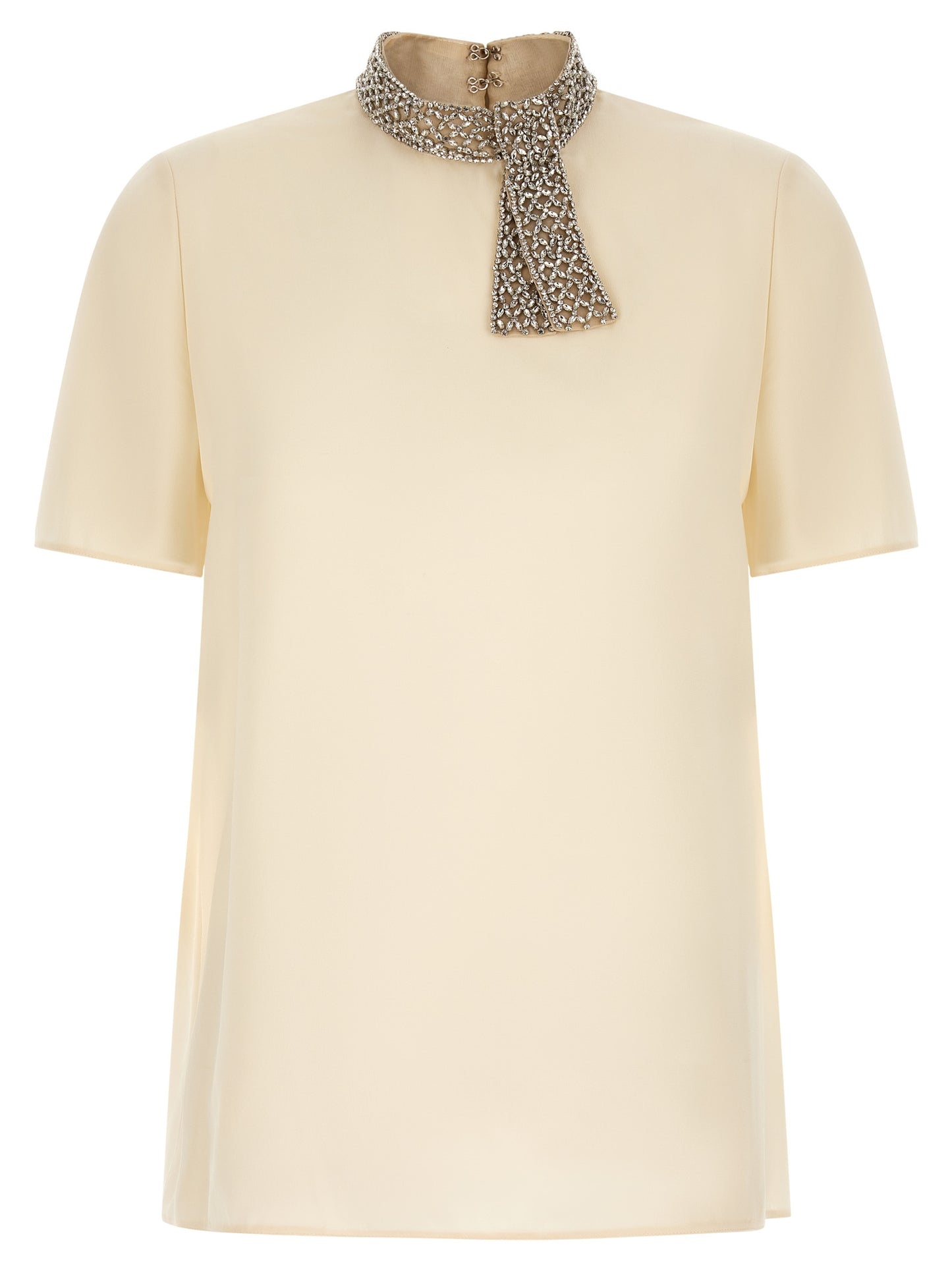 Tank Top by Valentino Garavani for women in silk mesh & crystal white showcases a perennial silhouette, artfully detailed with a sleeveless design and a perennial high-collar neckline.
