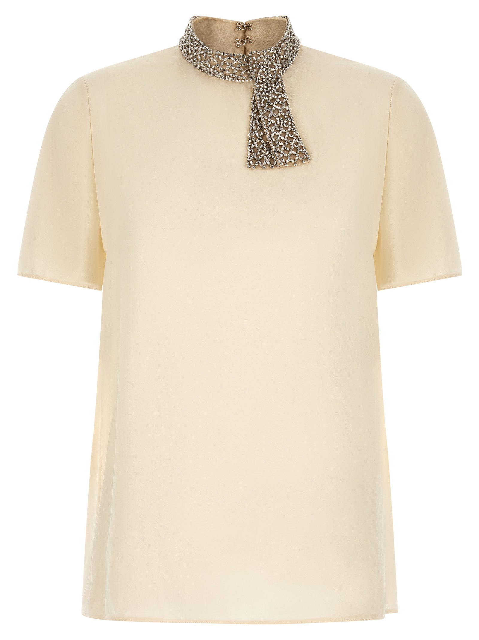 Tank Top by Valentino Garavani for women in silk mesh & crystal white showcases a perennial silhouette, artfully detailed with a sleeveless design and a perennial high-collar neckline.