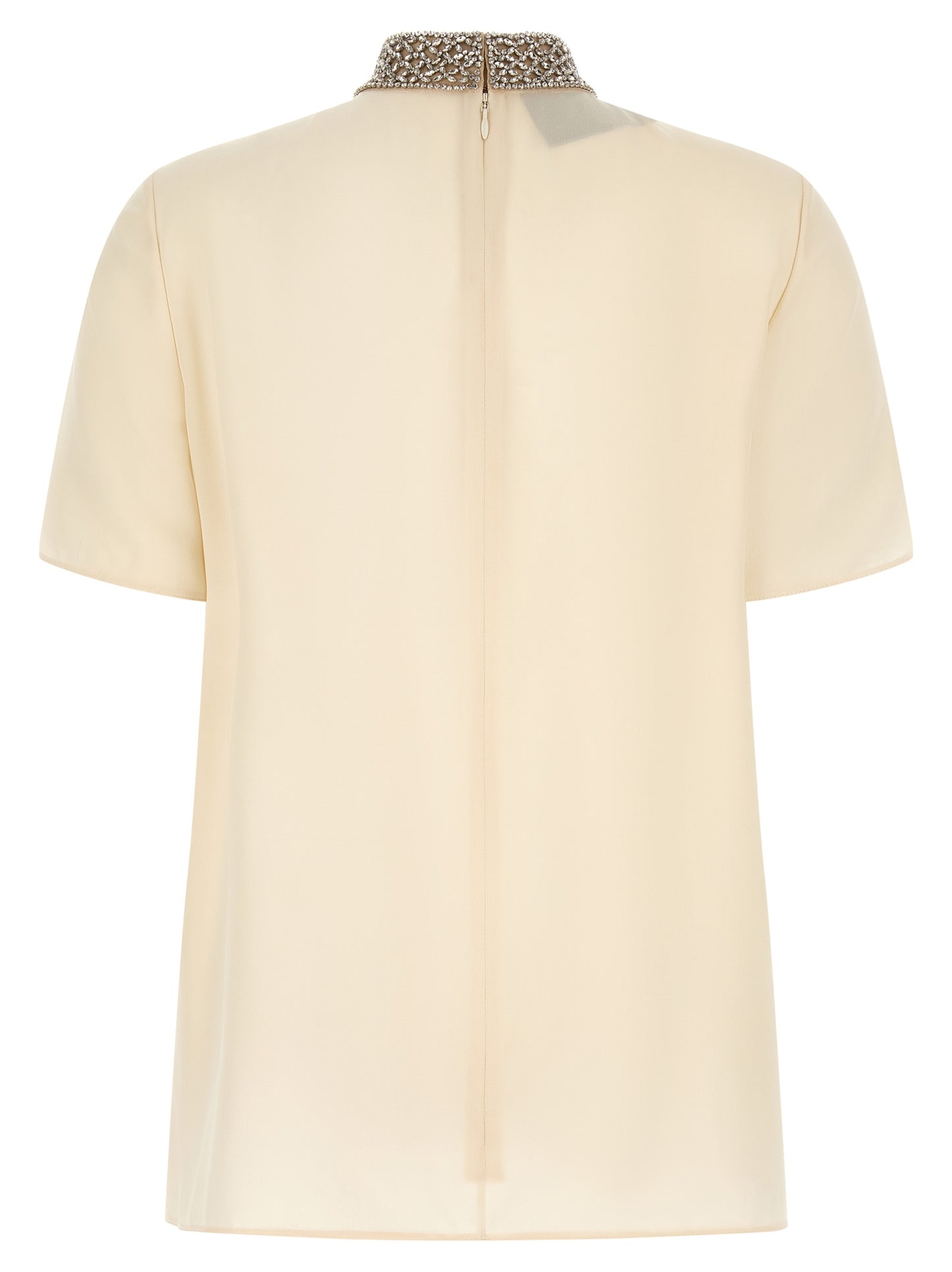 Tank Top by Valentino Garavani for women in silk mesh & crystal white features an bespeak silhouette, showcasing an bespeak and bespeak high-collar neckline for a truly sophisticated look.