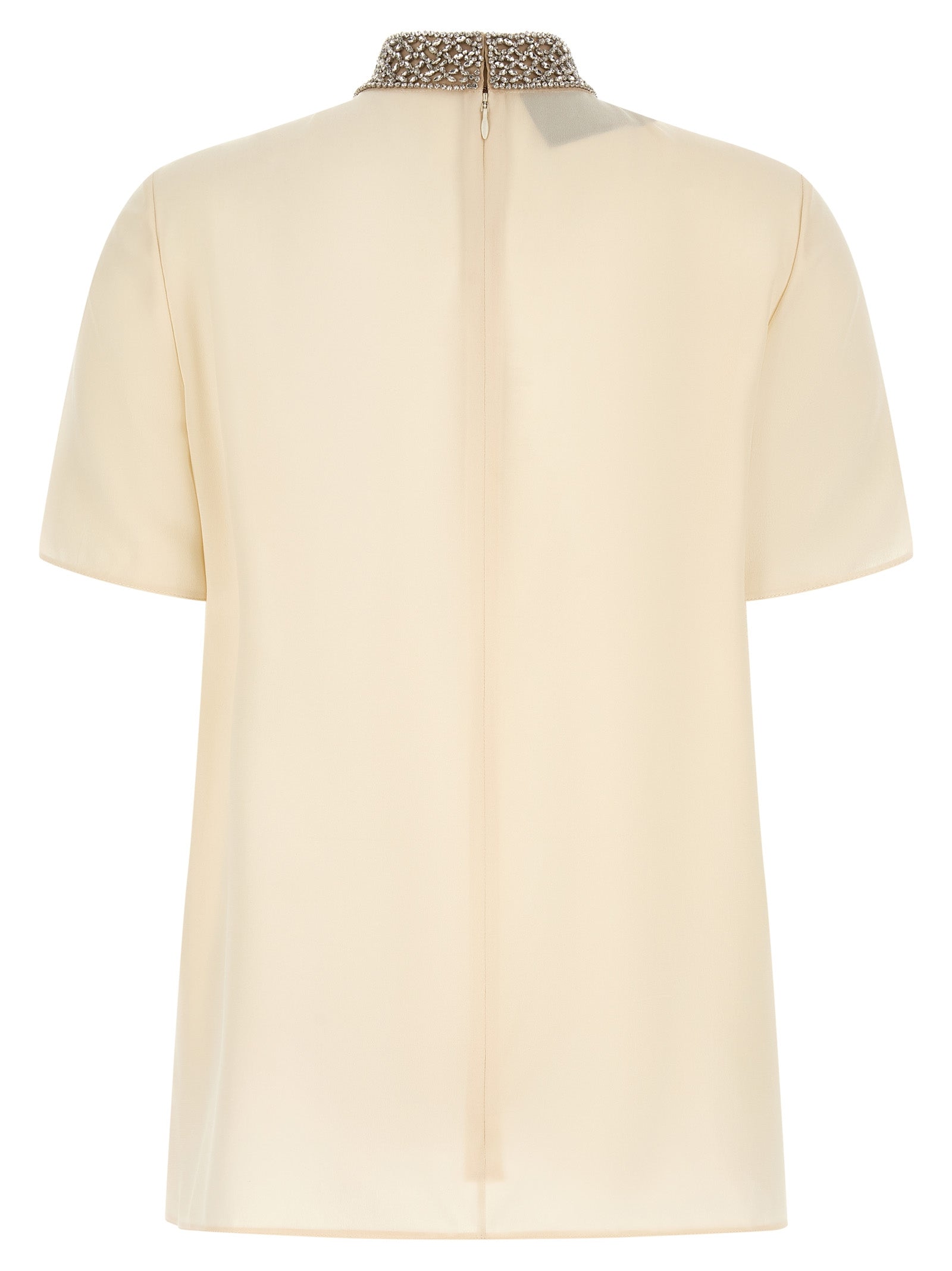 Tank Top by Valentino Garavani for women in silk mesh & crystal white features an bespeak silhouette, showcasing an bespeak and bespeak high-collar neckline for a truly sophisticated look.
