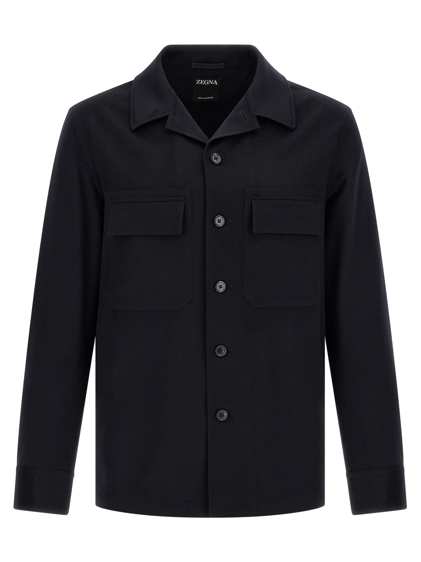 Overshirt by ZEGNA for men in cashmere dark-blue showcases a sharp silhouette, elegantly detailed with a sharp and sharp .
