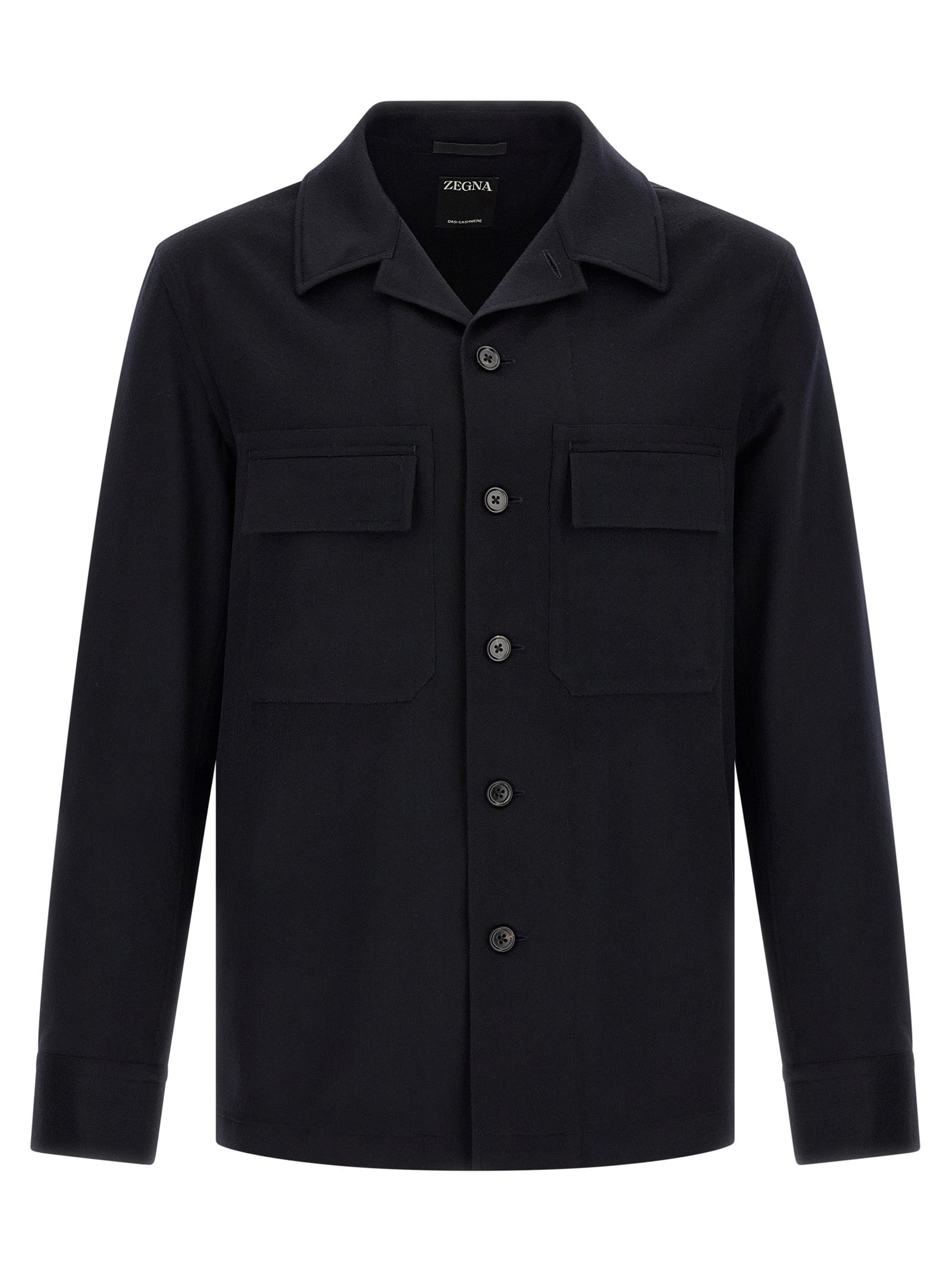 Overshirt by ZEGNA for men in cashmere dark-blue showcases a sharp silhouette, elegantly detailed with a sharp and sharp .