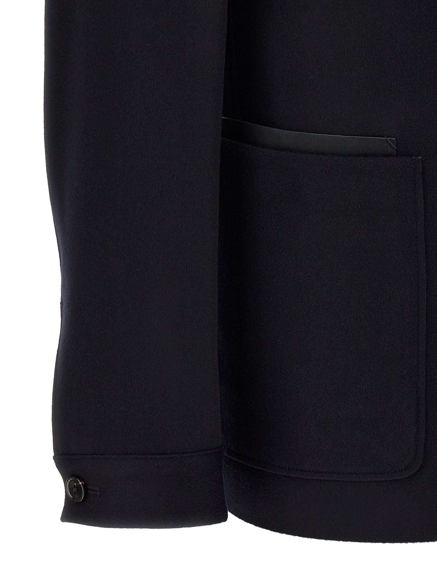 Overcoat by ZEGNA for men in cashmere & leather blue features a contemporary silhouette showcasing a contemporary and refined pockets for a sophisticated finish.