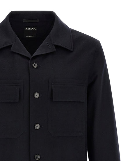 Overshirt by ZEGNA for men in cashmere dark-blue features an polished silhouette, showcasing a sophisticated and detail for a truly polished finish.