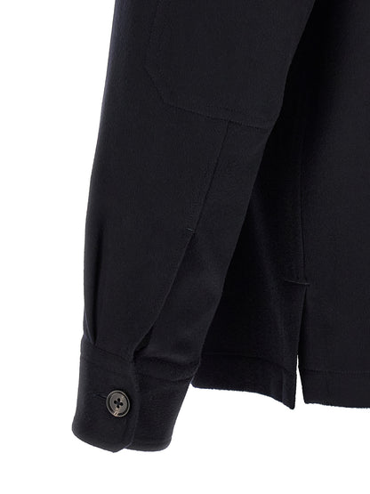 Overshirt by ZEGNA for men in cashmere dark-blue presents a discerning silhouette, showcasing a sophisticated and for a truly discerning finish.