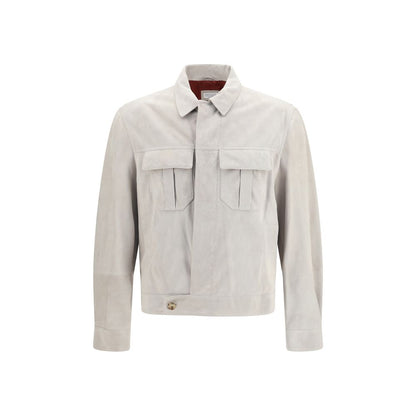 Jacket by Brunello Cucinelli for men in cupro & suede leather beige & horn presents a authentic silhouette, artfully detailed with a authentic and functional pockets for a premium authentic finish.