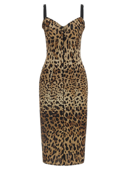 Dolce & Gabbana Women's Sweetheart Neck Stretch Polyamide Dress - Animal Black Brown Print