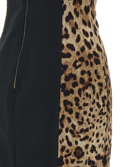 Dolce & Gabbana Women's Sweetheart Neck Stretch Polyamide Dress - Animal Black Brown Print