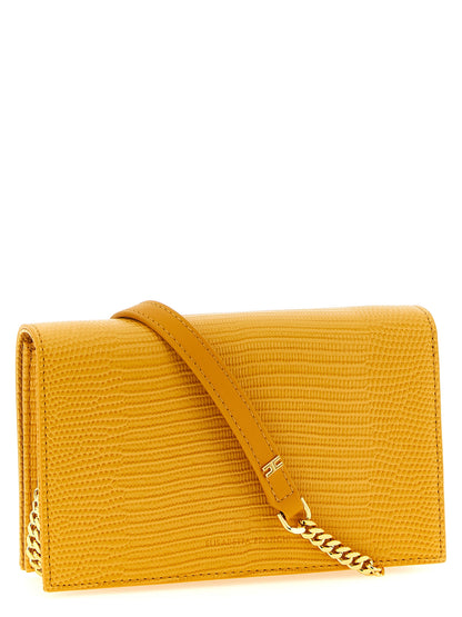 Small 2-in-1 Shoulder & Crossbody Evening Handbag by Elisabetta Franchi for women in polyester & polyurethane beige, gold, mustard & yellow features a transformative elegance silhouette, showcasing a secure flap & magnetic, organized , and versatile crossbody-strap & shoulder-strap for a transformative elegance look.