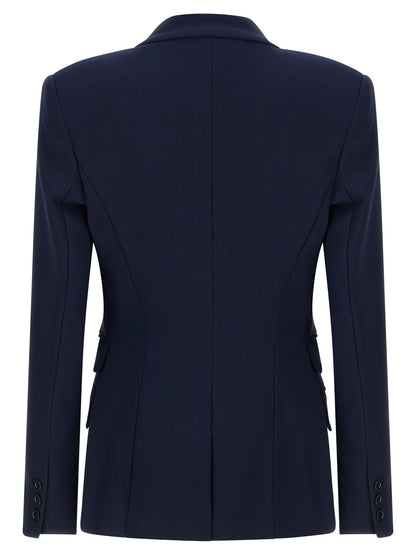 Blazer by Elisabetta Franchi for women in polyester satin crepe blue, gold & monogram features an stylish silhouette, showcasing a sophisticated and stylish for a truly stylish finish.