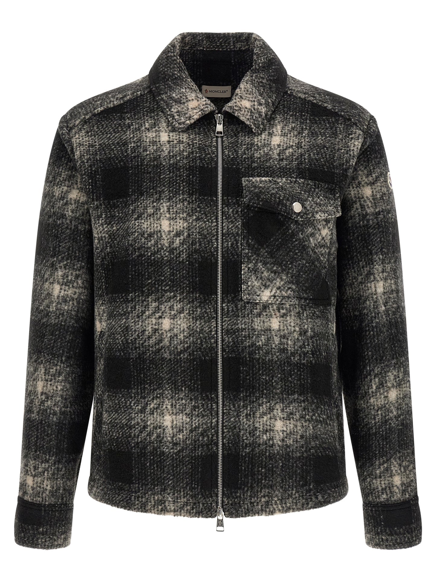 Overshirt by Moncler for men in acrylic wool & polyester black, gray, silver & patterned, featuring a nuanced and nuanced for a sophisticated finish.
