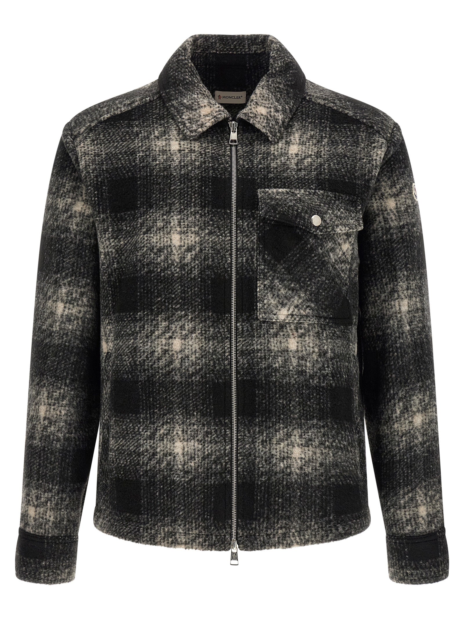 Overshirt by Moncler for men in acrylic wool & polyester black, gray, silver & patterned, featuring a nuanced and nuanced for a sophisticated finish.
