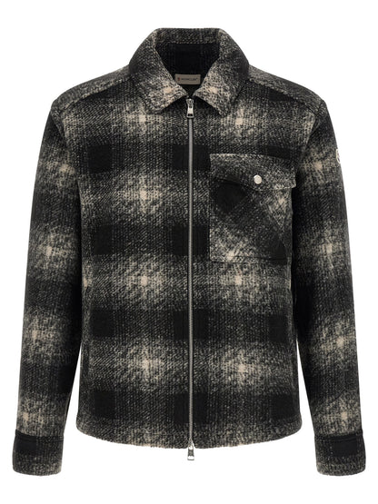 Overshirt by Moncler for men in acrylic wool & polyester black, gray, silver & patterned, featuring a nuanced and nuanced for a sophisticated finish.