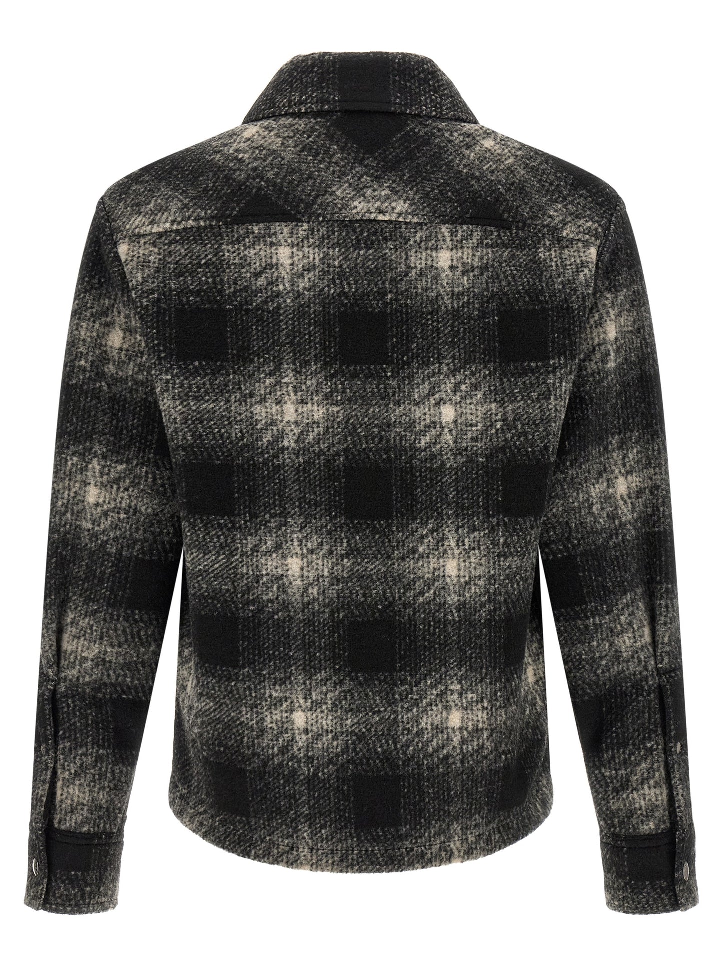 Overshirt by Moncler for men in acrylic wool & polyester black, gray, silver & patterned features an architectural silhouette with a refined and elegant for a architectural look.