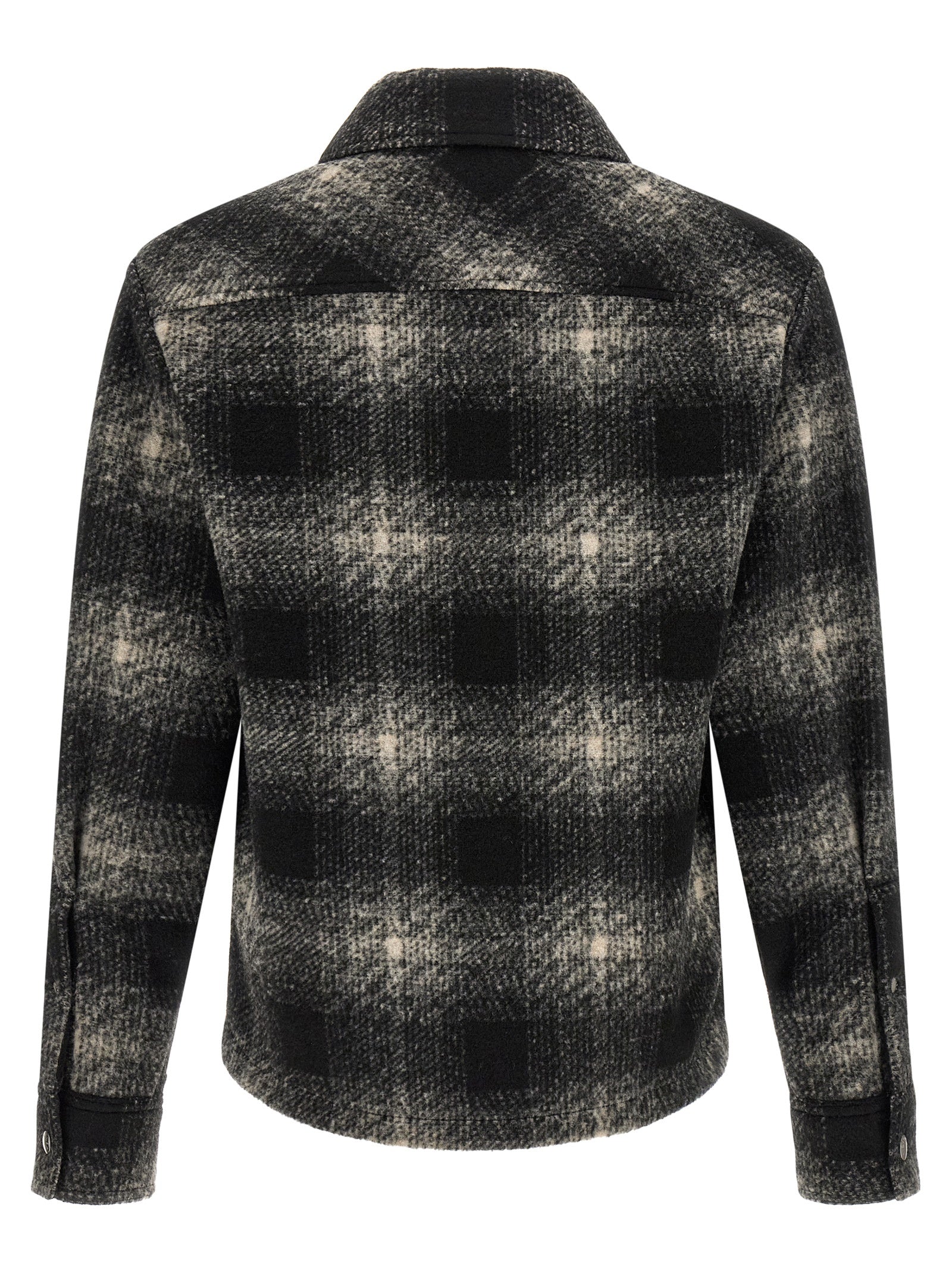 Overshirt by Moncler for men in acrylic wool & polyester black, gray, silver & patterned features an architectural silhouette with a refined and elegant for a architectural look.