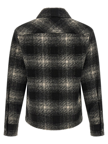 Overshirt by Moncler for men in acrylic wool & polyester black, gray, silver & patterned features an architectural silhouette with a refined and elegant for a architectural look.