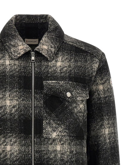 Overshirt by Moncler for men in acrylic wool & polyester black, gray, silver & patterned showcases a sleek silhouette, elegantly detailed with a sleek and for a sleek finish.