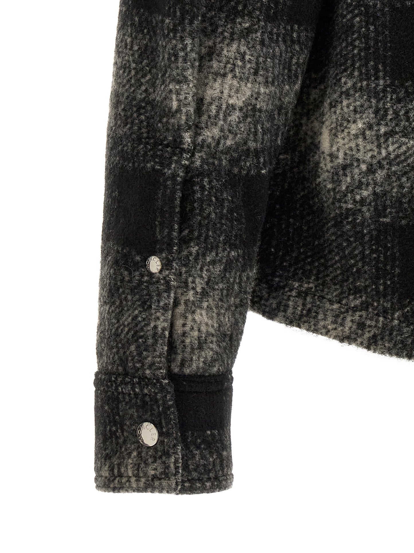 Overshirt by Moncler for men in acrylic wool & polyester black, gray, silver & patterned showcases a sublime silhouette, artfully detailed with a sublime and for a sophisticated, sublime finish.
