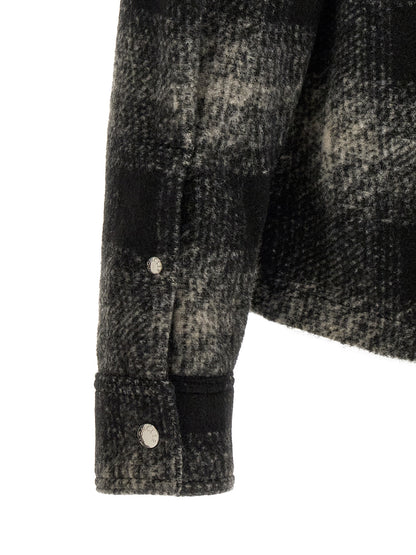Overshirt by Moncler for men in acrylic wool & polyester black, gray, silver & patterned showcases a sublime silhouette, artfully detailed with a sublime and for a sophisticated, sublime finish.