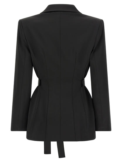 Blazer by Elisabetta Franchi for women in polyester satin black, gold & signature presents a distinguished silhouette, detailed with a distinguished and distinctive for a truly sophisticated finish.