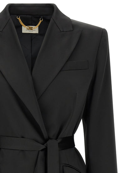 Blazer by Elisabetta Franchi for women in polyester satin black, gold & signature features an stylish silhouette, showcasing a sophisticated and stylish for a truly stylish finish.