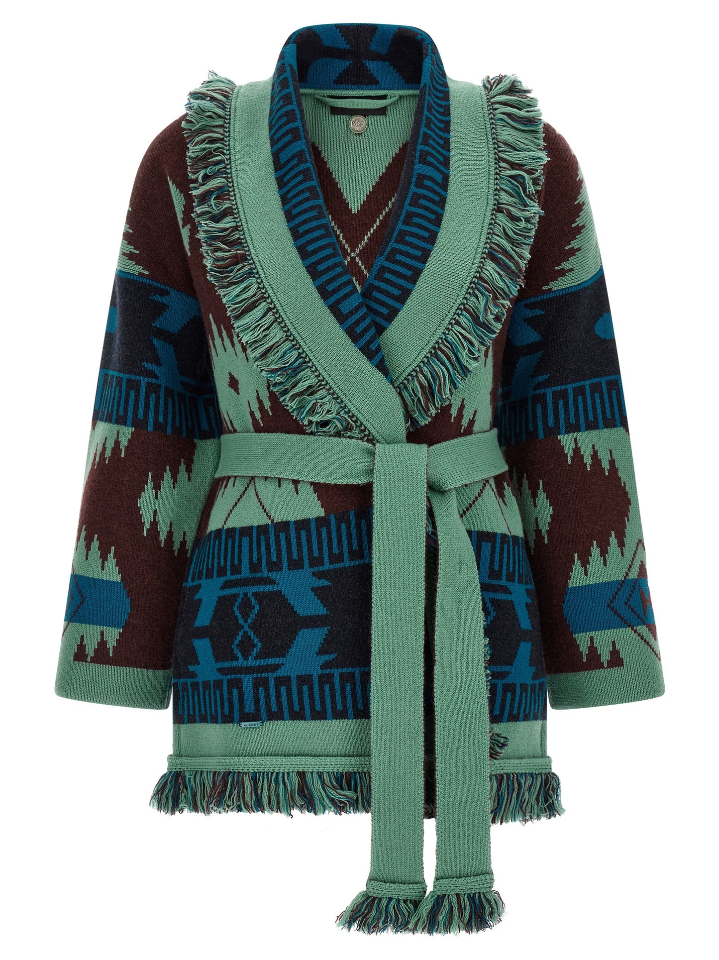 Cardigan by Alanui for women in cashmere multicolor, patterned & jacquard features an crisp silhouette, showcasing a sophisticated wrap shawl-collar neckline and detail for a truly crisp finish.