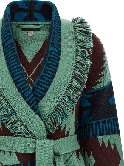 Cardigan by Alanui for women in cashmere multicolor, patterned & jacquard presents a textural silhouette, artfully finished with a textural wrap shawl-collar neckline and for a sophisticated, textural look.