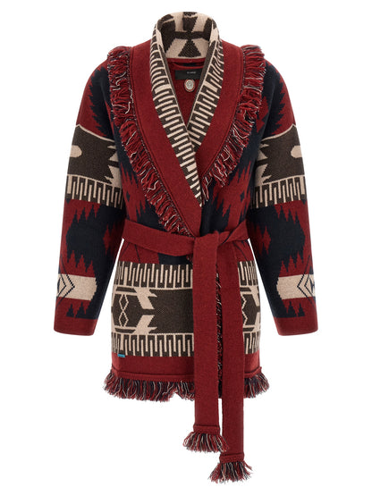 Alanui Icon Women's Relaxed Fit Cashmere Cardigan - Charcoal Multicolor Red Patterned Jacquard