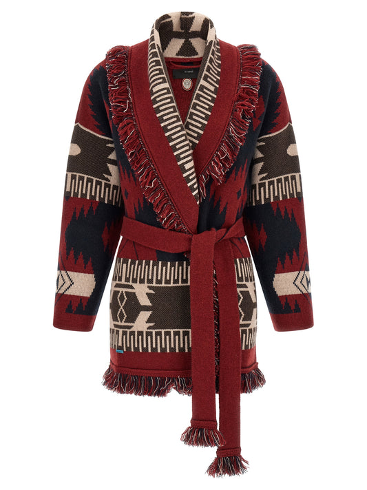 Alanui Icon Women's Relaxed Fit Cashmere Cardigan - Charcoal Multicolor Red Patterned Jacquard