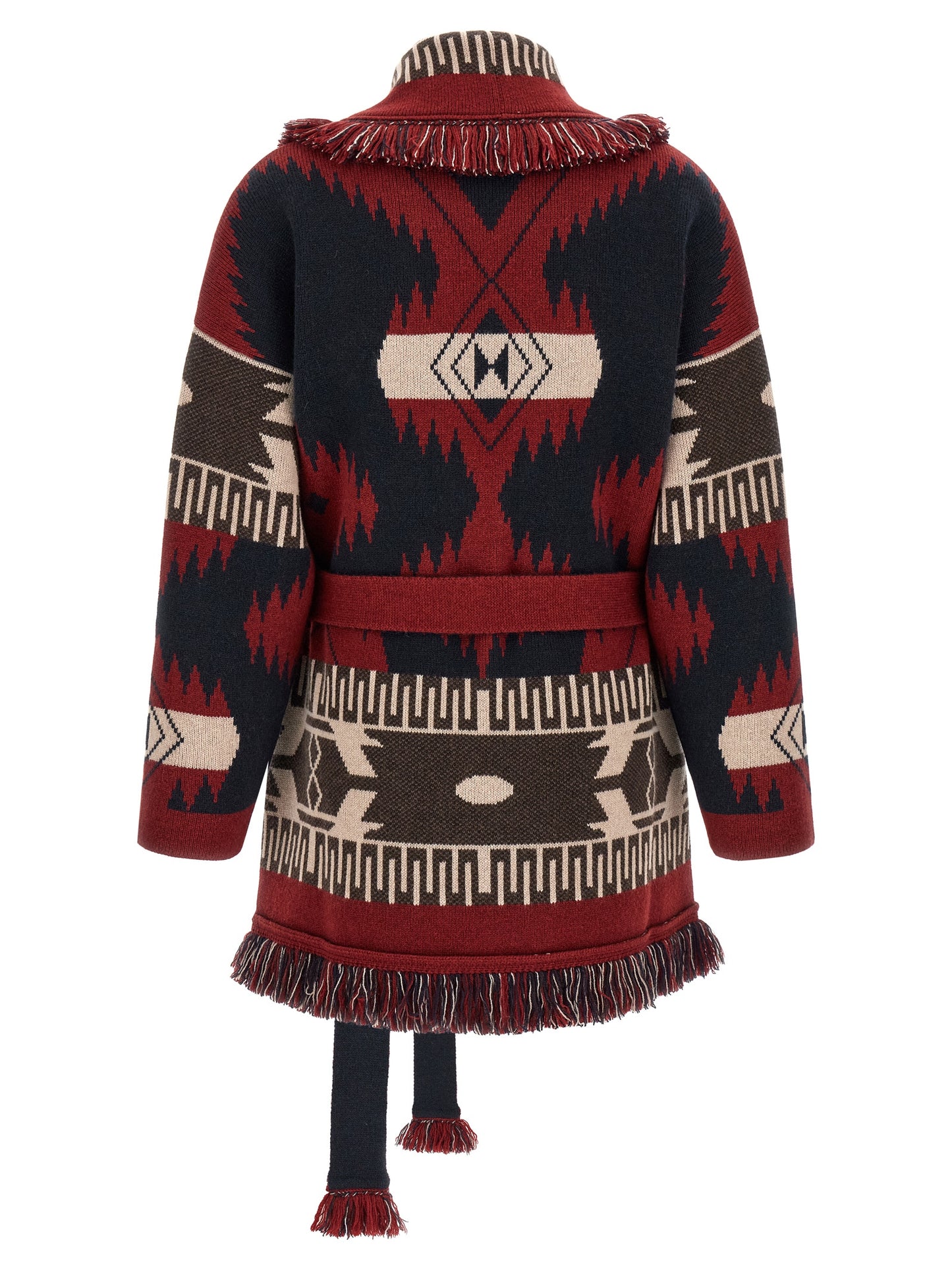 Alanui Icon Women's Relaxed Fit Cashmere Cardigan - Charcoal Multicolor Red Patterned Jacquard