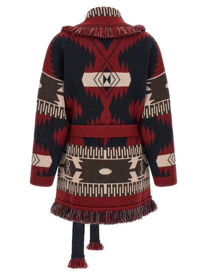 Alanui Icon Women's Relaxed Fit Cashmere Cardigan - Charcoal Multicolor Red Patterned Jacquard