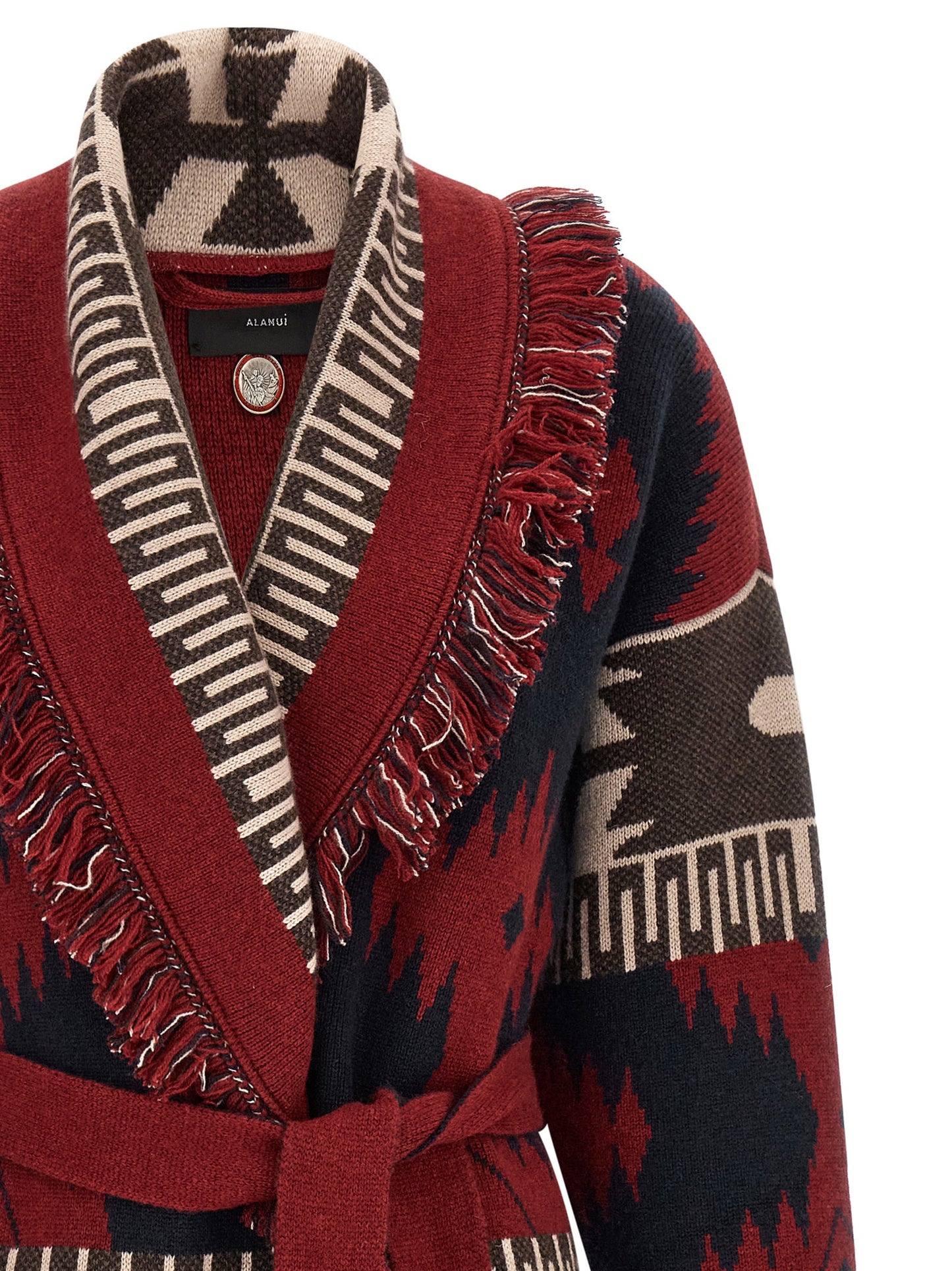 Alanui Icon Women's Relaxed Fit Cashmere Cardigan - Charcoal Multicolor Red Patterned Jacquard