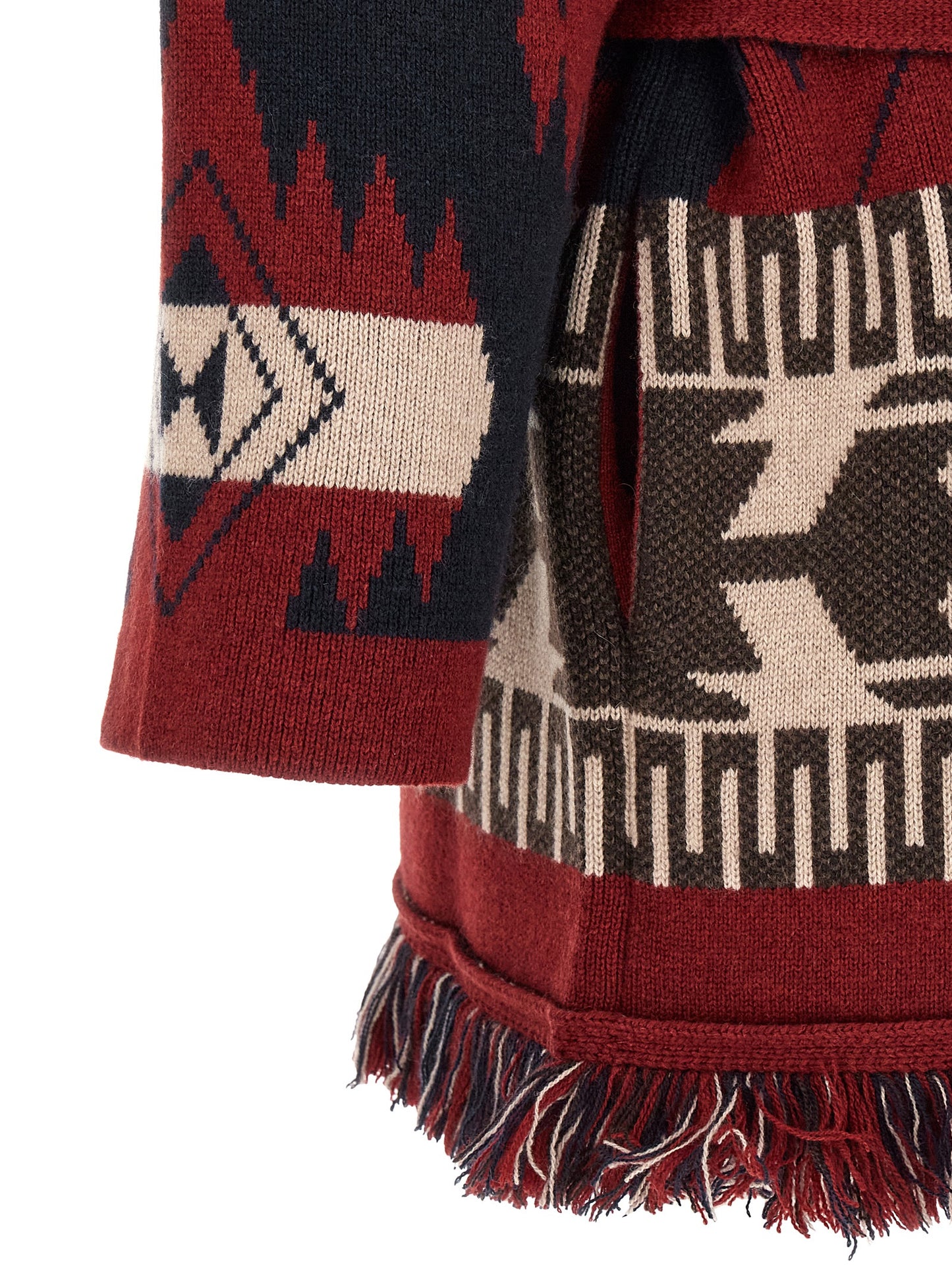 Alanui Icon Women's Relaxed Fit Cashmere Cardigan - Charcoal Multicolor Red Patterned Jacquard