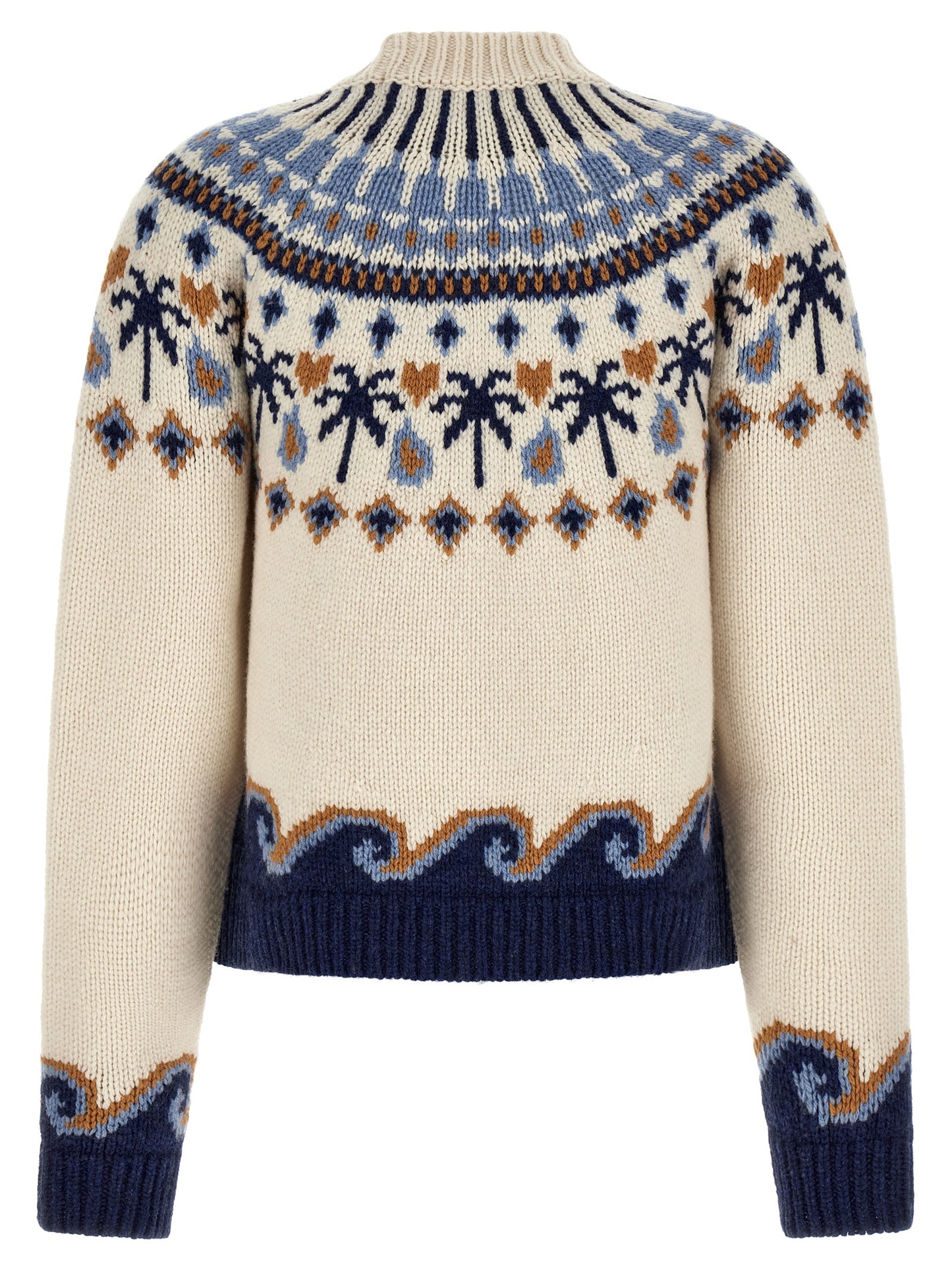 Cardigan by Alanui for women in virgin wool multicolor, patterned & jacquard features a dramatic silhouette, showcasing a sophisticated and dramatic detail for a timeless, premium look.