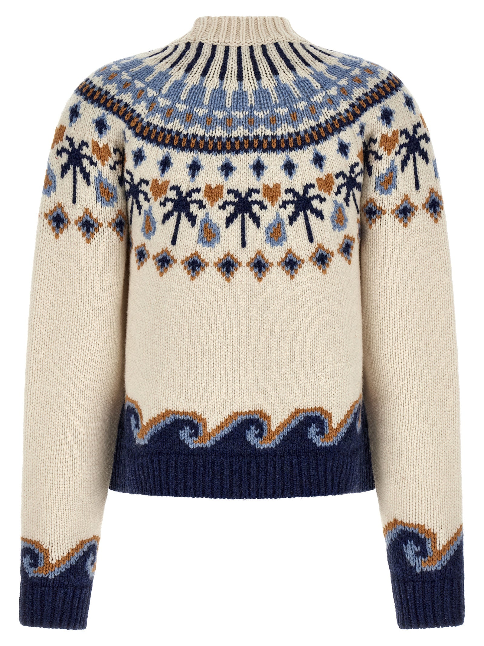 Cardigan by Alanui for women in virgin wool multicolor, patterned & jacquard features a dramatic silhouette, showcasing a sophisticated and dramatic detail for a timeless, premium look.