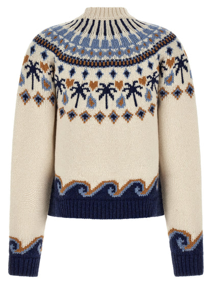 Cardigan by Alanui for women in virgin wool multicolor, patterned & jacquard features a dramatic silhouette, showcasing a sophisticated and dramatic detail for a timeless, premium look.