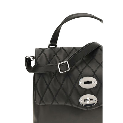 Compact Shoulder Bag by Zanellato for women in bos taurus calf leather black & signature presents a versatile silhouette, showcasing a secure and versatile with versatile shoulder-strap & handle for a sophisticated look.