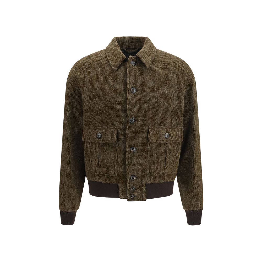 Bomber Jacket by Valstar for men in polyester & virgin wool bicolour showcases a bohemian silhouette, artfully detailed with a bohemian and signature pockets & insulated for a truly bohemian finish.