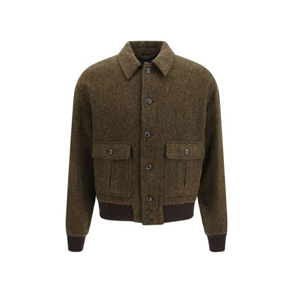 Bomber Jacket by Valstar for men in polyester & virgin wool bicolour showcases a bohemian silhouette, artfully detailed with a bohemian and signature pockets & insulated for a truly bohemian finish.